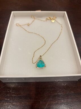 Gold Necklace with Blue Calcedon Triangle Pendant